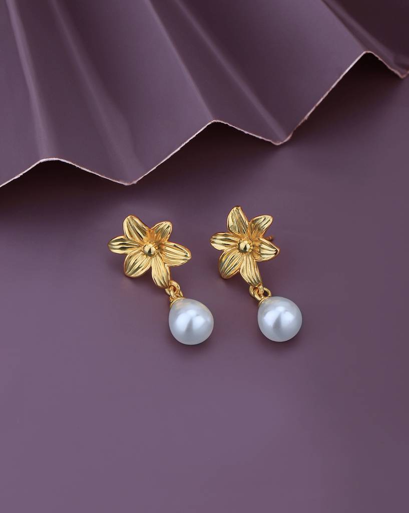 Carlton London 18Kt Gold-Plated Pearl Beaded Floral Drop Earrings : FJE4971