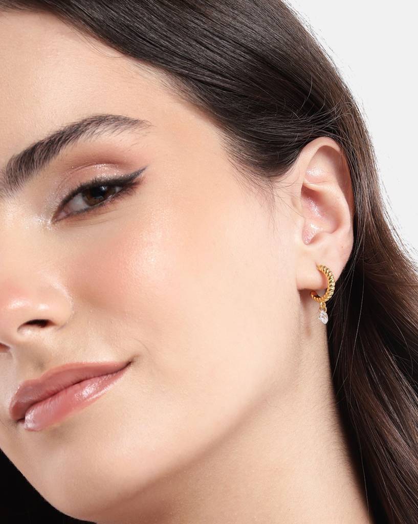 Carlton London 18Kt Gold-Plated Cubic Zirconia Studded Circular Half Hoop Earrings : FJE4973