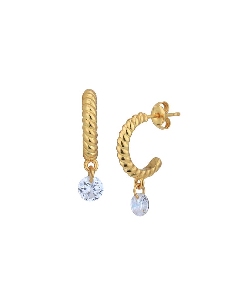 Carlton London 18Kt Gold-Plated Cubic Zirconia Studded Circular Half Hoop Earrings : FJE4973