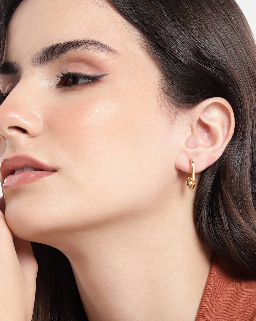 Carlton London 18Kt Gold-Plated Dangling Heart Shaped Half Hoop Earrings : FJE4977