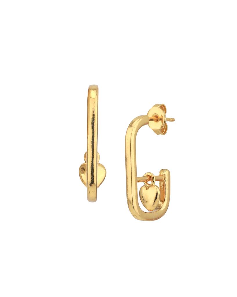 Carlton London 18Kt Gold-Plated Dangling Heart Shaped Half Hoop Earrings : FJE4977