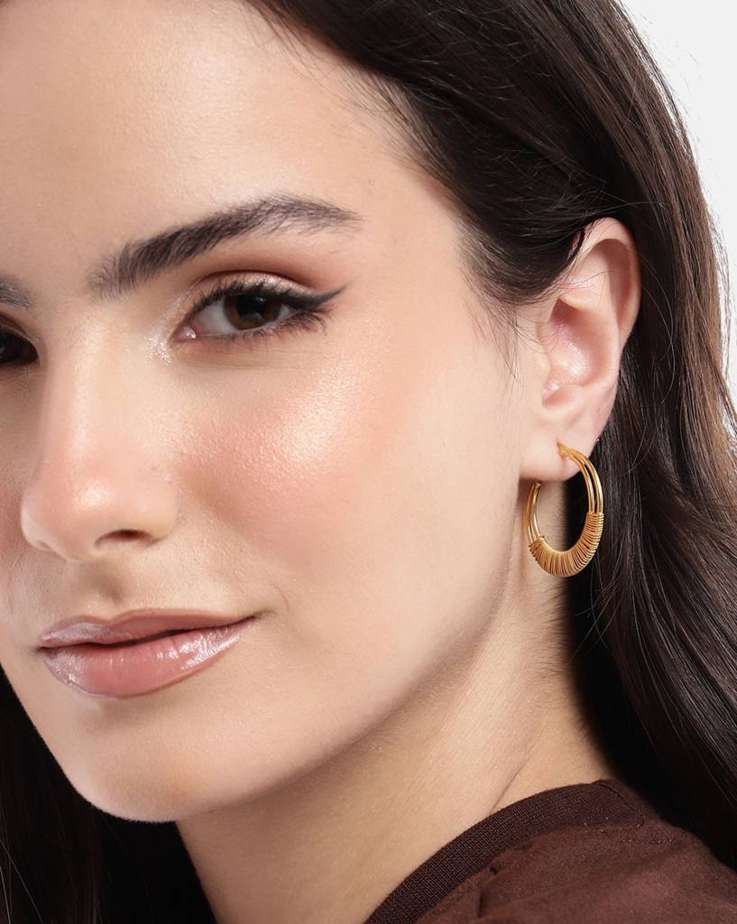 Carlton London 18Kt Gold-Plated Circular Fancy Hoop Earrings : FJE4979