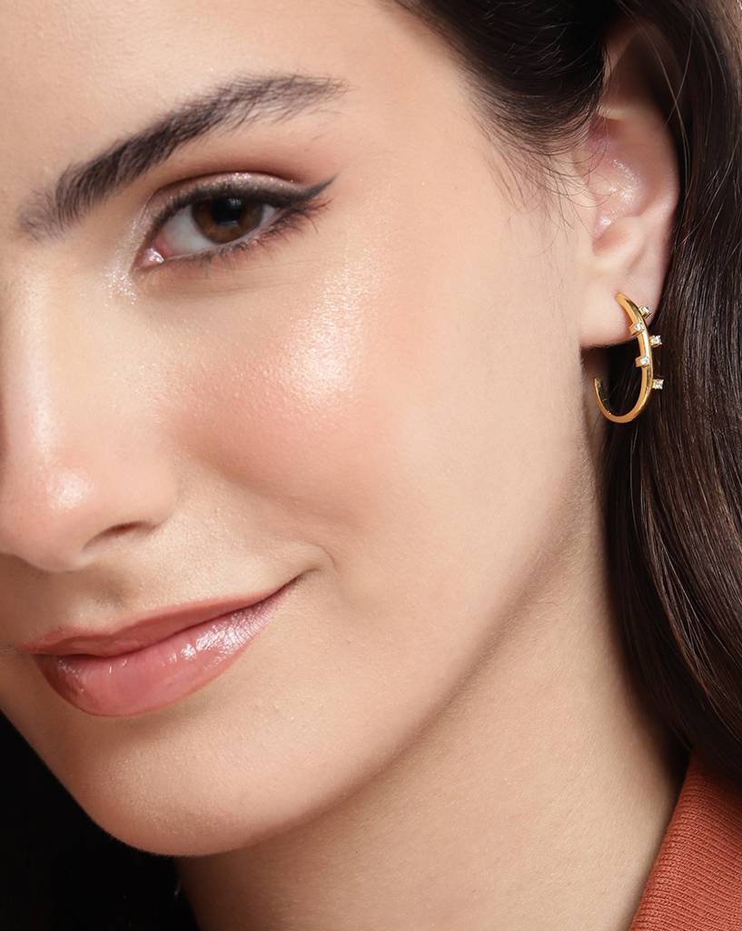 Carlton London 18Kt Gold-Plated Cubic Zirconica Contemporary Half Hoop Earrings : FJE4981