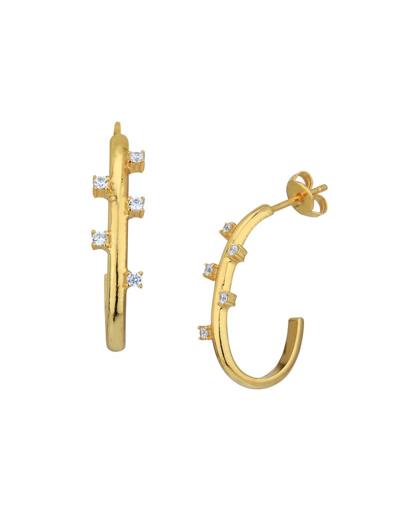 Carlton London 18Kt Gold-Plated Cubic Zirconica Contemporary Half Hoop Earrings : FJE4981