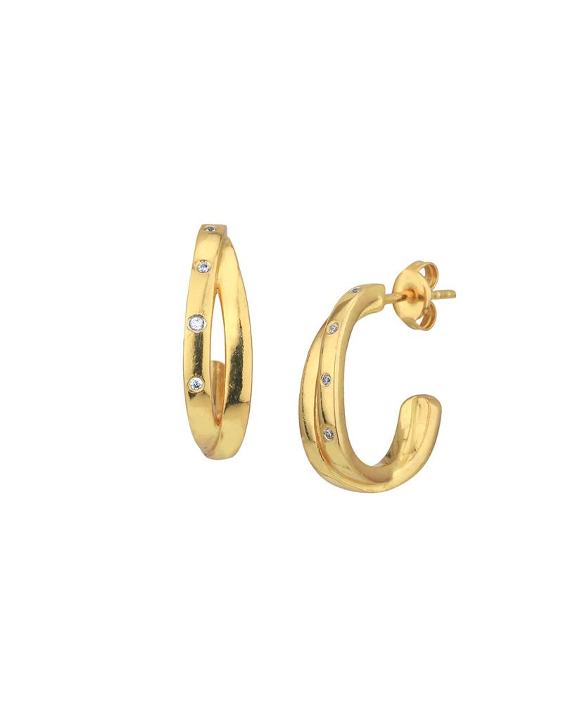 Carlton London 18Kt Gold-Plated Cubic Zirconia-Studded Contemporary Half Hoop Earrings : FJE4982