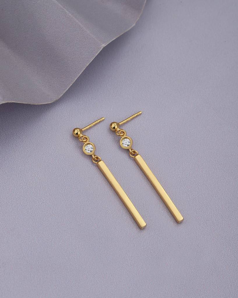 Carlton London 18Kt Gold-Plated Cubic Zirconica Studded Contemporary Drop Earrings : FJE4986