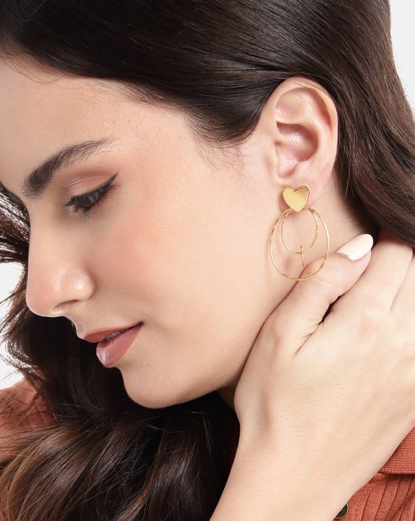 Carlton London 18Kt Gold--Plated Heart Shaped Drop Earrings : FJE4993