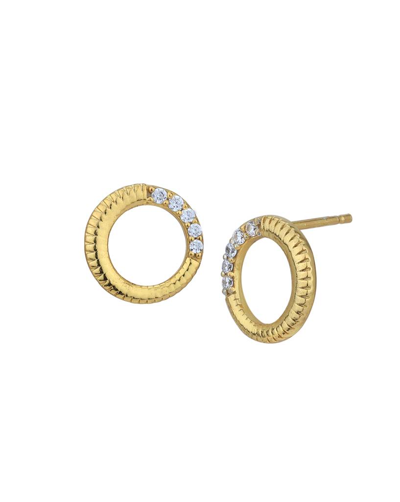 Carlton London 18Kt Gold-Plated Cubic Zirconia Studded Petite Textured Circular Studs : FJE4996