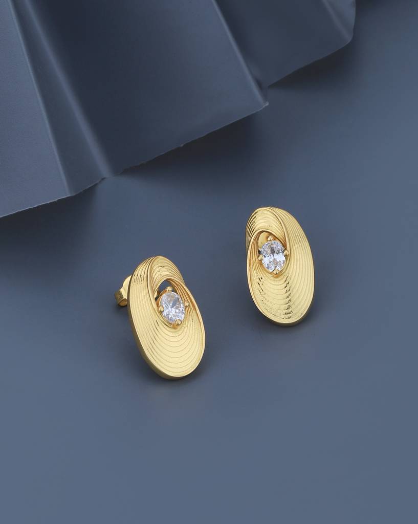 Carlton London 18Kt Gold-Plated Cubic Zirconia Studded Contemporary Studs : FJE4998