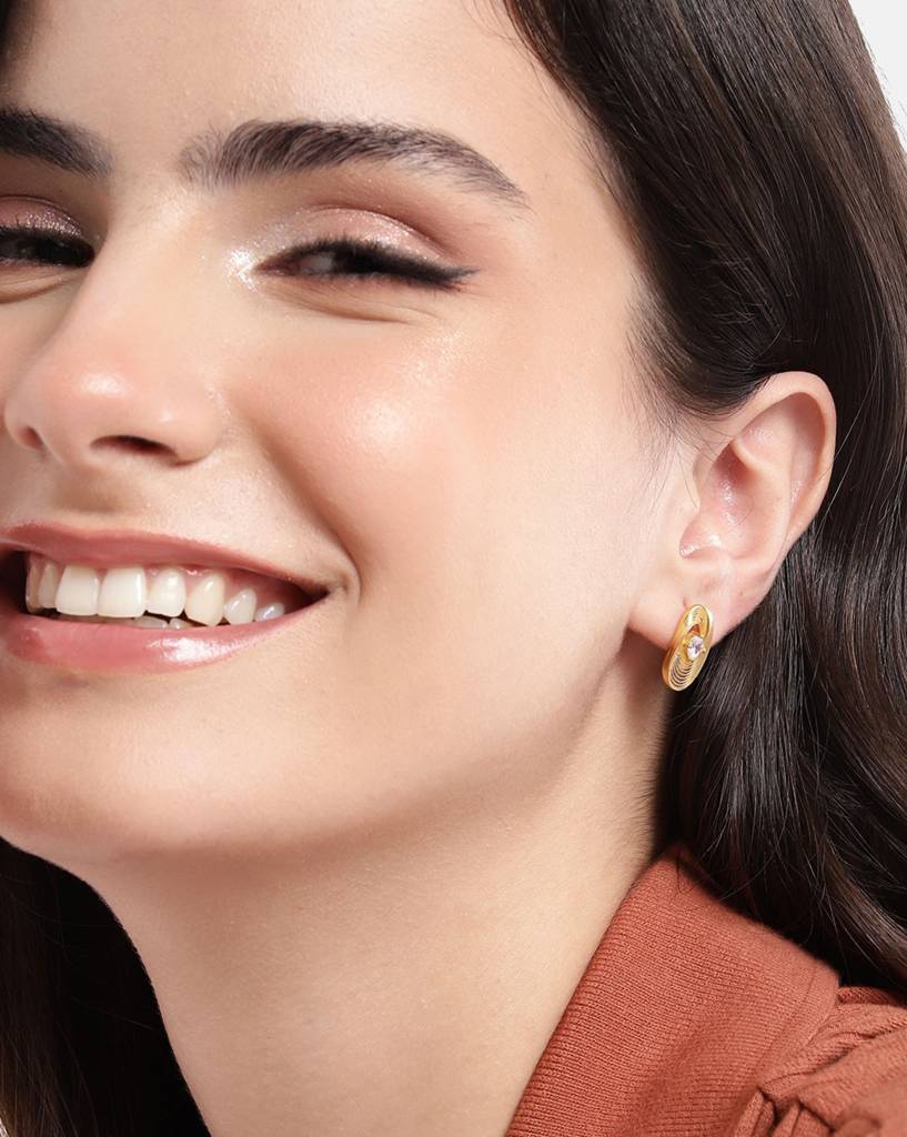Carlton London 18Kt Gold-Plated Cubic Zirconia Studded Contemporary Studs : FJE4998