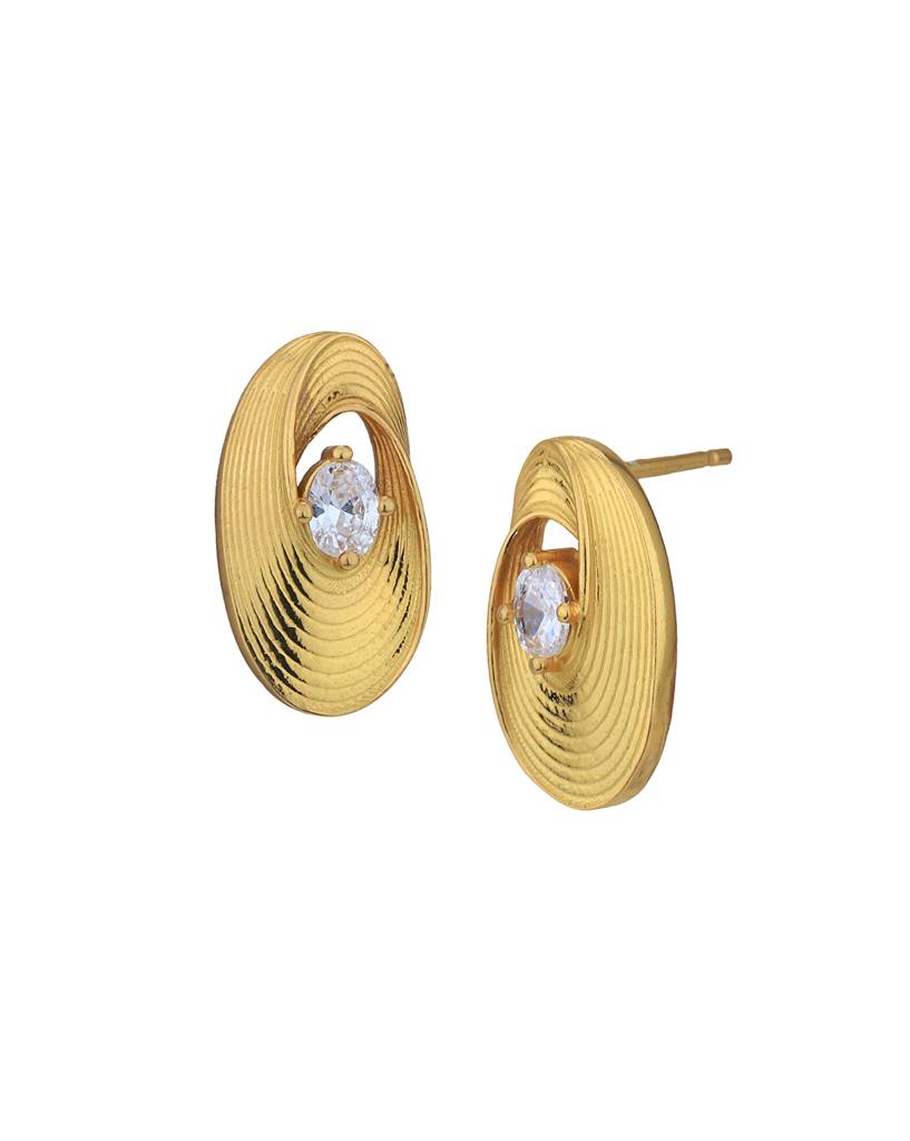 Carlton London 18Kt Gold-Plated Cubic Zirconia Studded Contemporary Studs : FJE4998