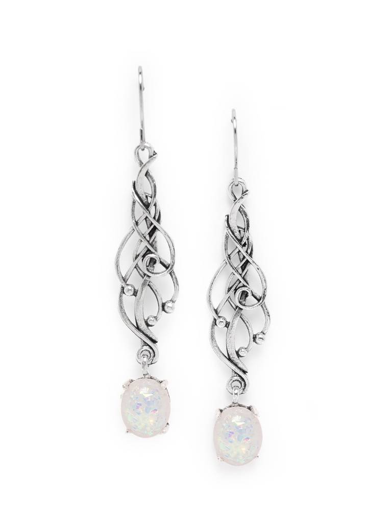 Silver Plated Dangling Glass Bead Contemporary Drop Earring : FJE5385