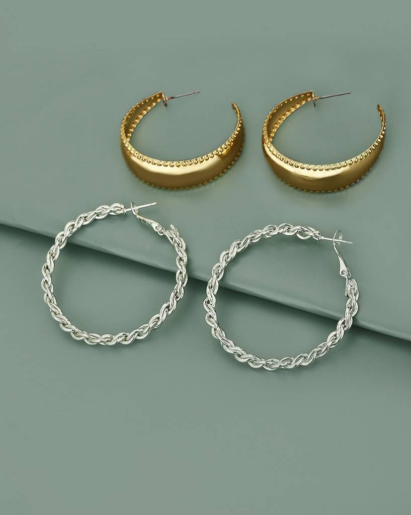 Carlton London Pack Of 2 Gold-Plated Circular Hoop Earrings : FJES4451