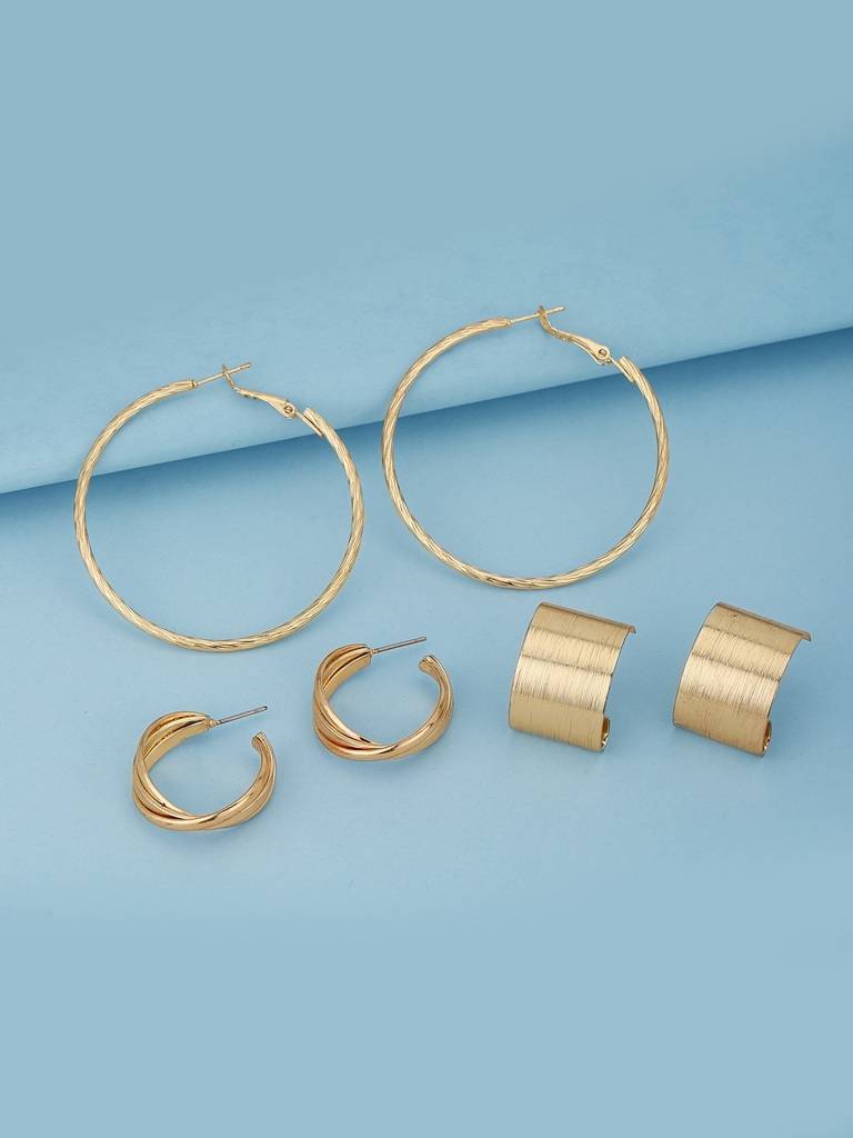 Pack Of 3 Gold-Plated Circular Hoop Earrings : FJES4517