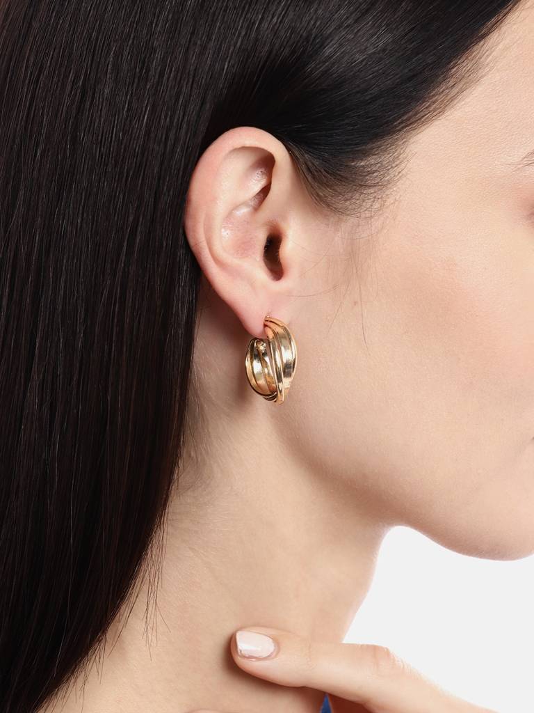 Pack Of 3 Gold-Plated Circular Hoop Earrings : FJES4517