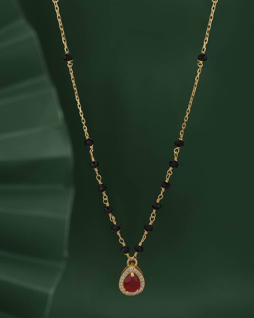Gold-Plated Crystals-Studded Mangalsutra : FJM4285