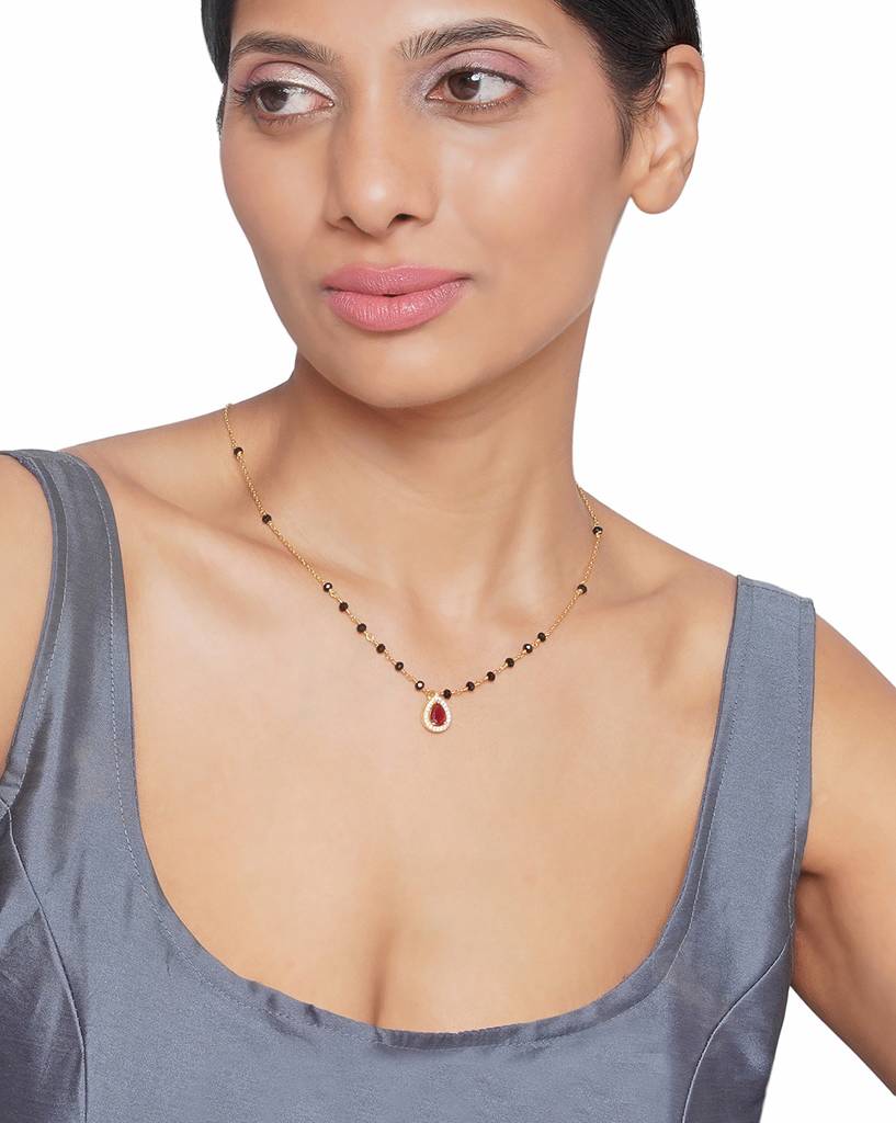 Gold-Plated Crystals-Studded Mangalsutra : FJM4285
