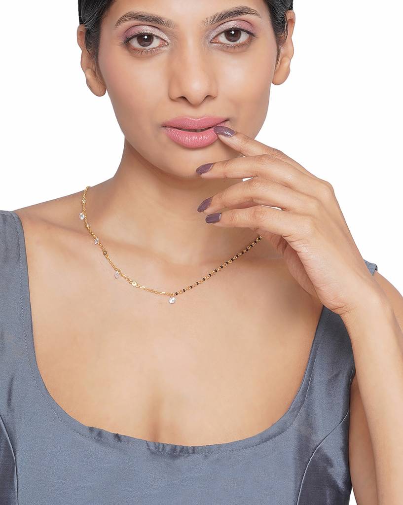 Carlton London Gold-Plated Crystals-Studded Mangalsutra : FJM4287