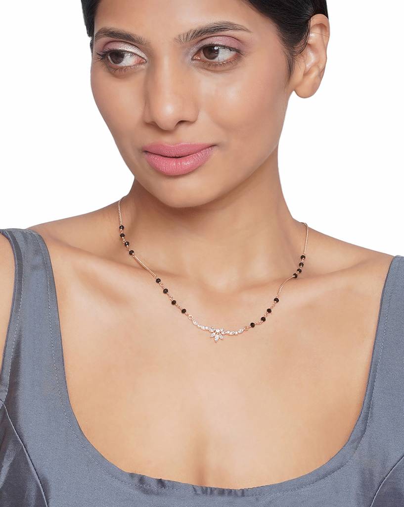 Carlton London Rose Gold-Plated Cz-Studded Mangalsutra : FJM4290