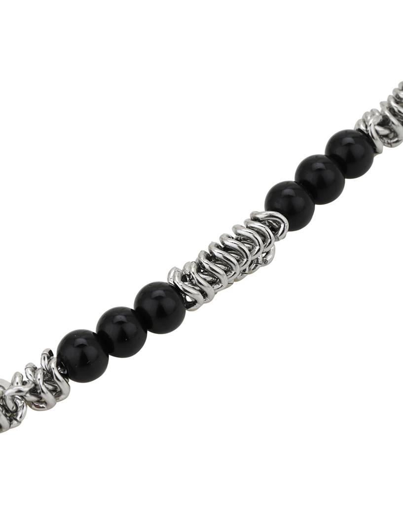 Carlton London Men Silver Plated Stainless Steel Artificial Beads Fancy Link Bracelet : FJMB4843