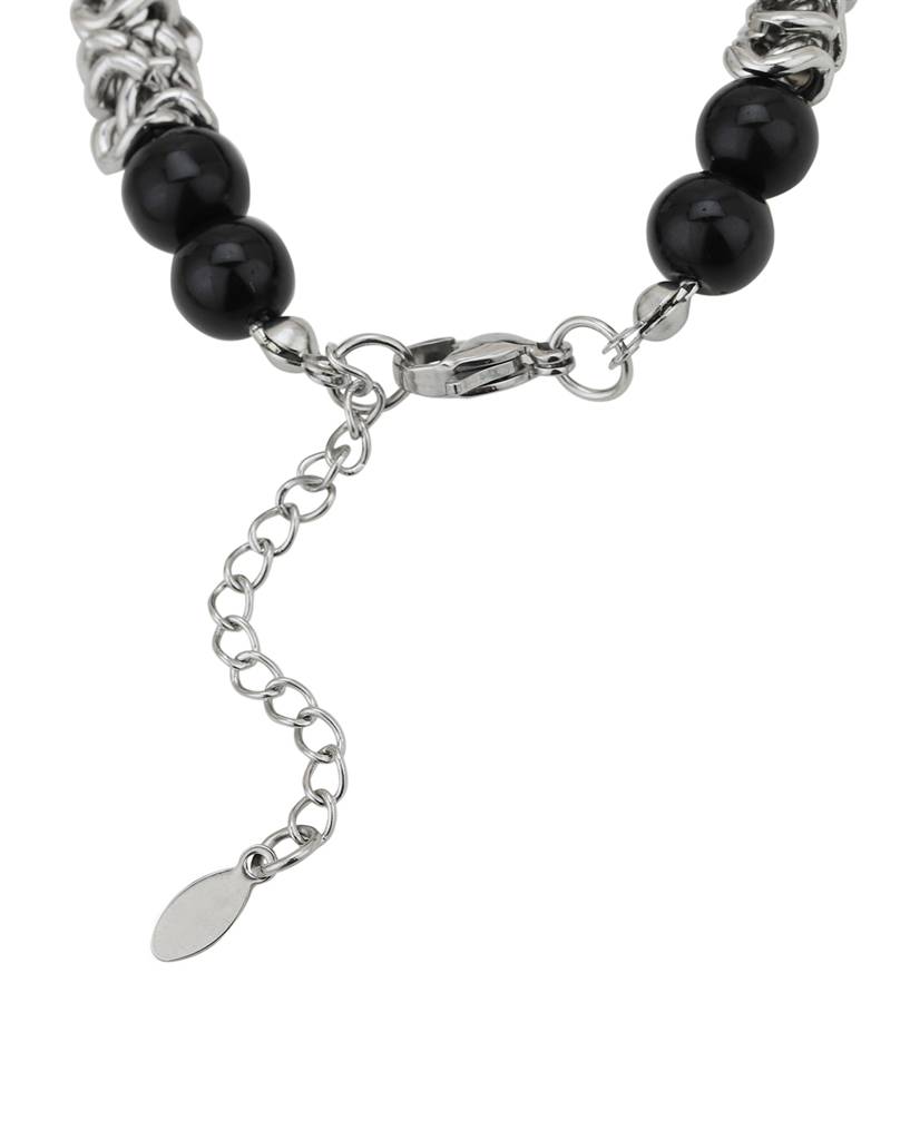 Carlton London Men Silver Plated Stainless Steel Artificial Beads Fancy Link Bracelet : FJMB4843