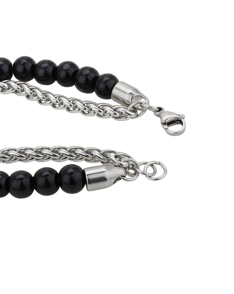 Carlton London Men Silver Plated Stainless Steel Beads Double Chain Link Bracelet : FJMB4844