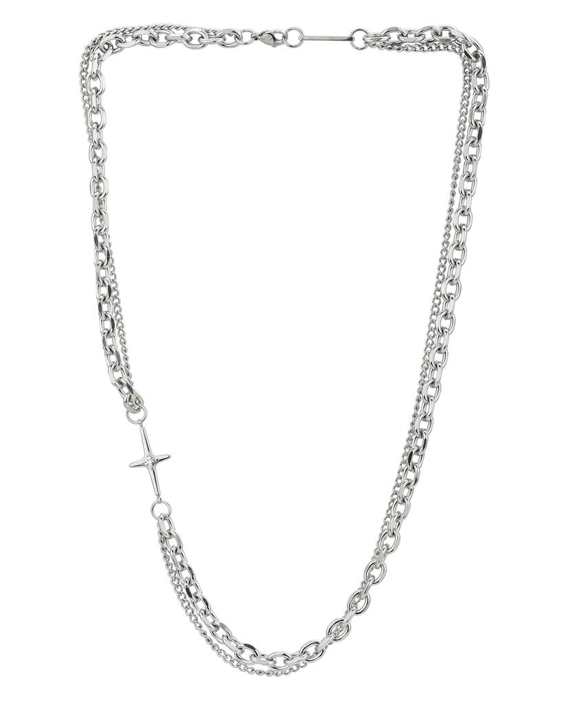 Carlton London Men Silver Plated Stainless Steel Cz Double Chain : FJMN4858