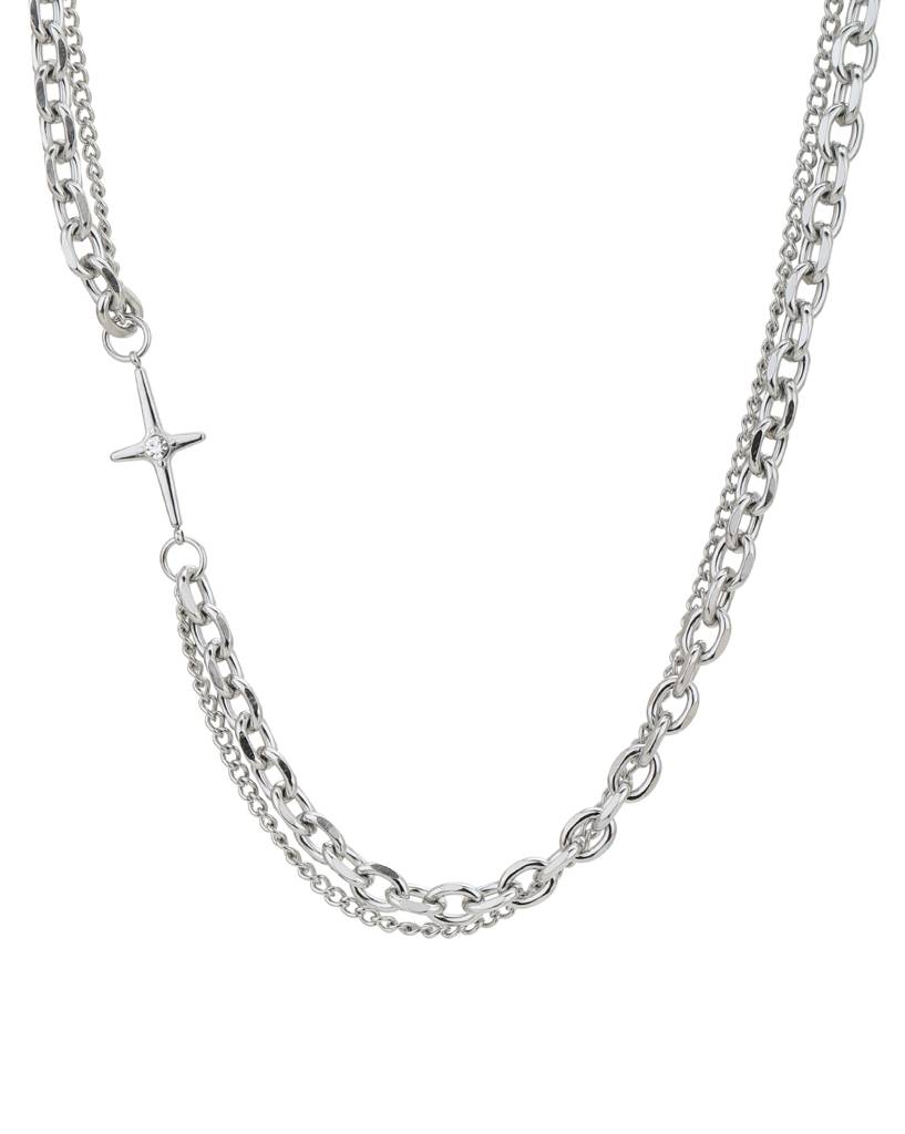 Carlton London Men Silver Plated Stainless Steel Cz Double Chain : FJMN4858