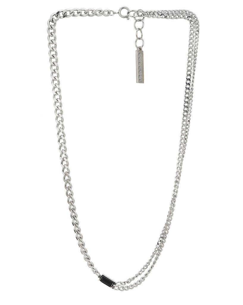 Men Silver Plated Stainless Steel Cz Double Chain Pendant With Chain : FJMN4859