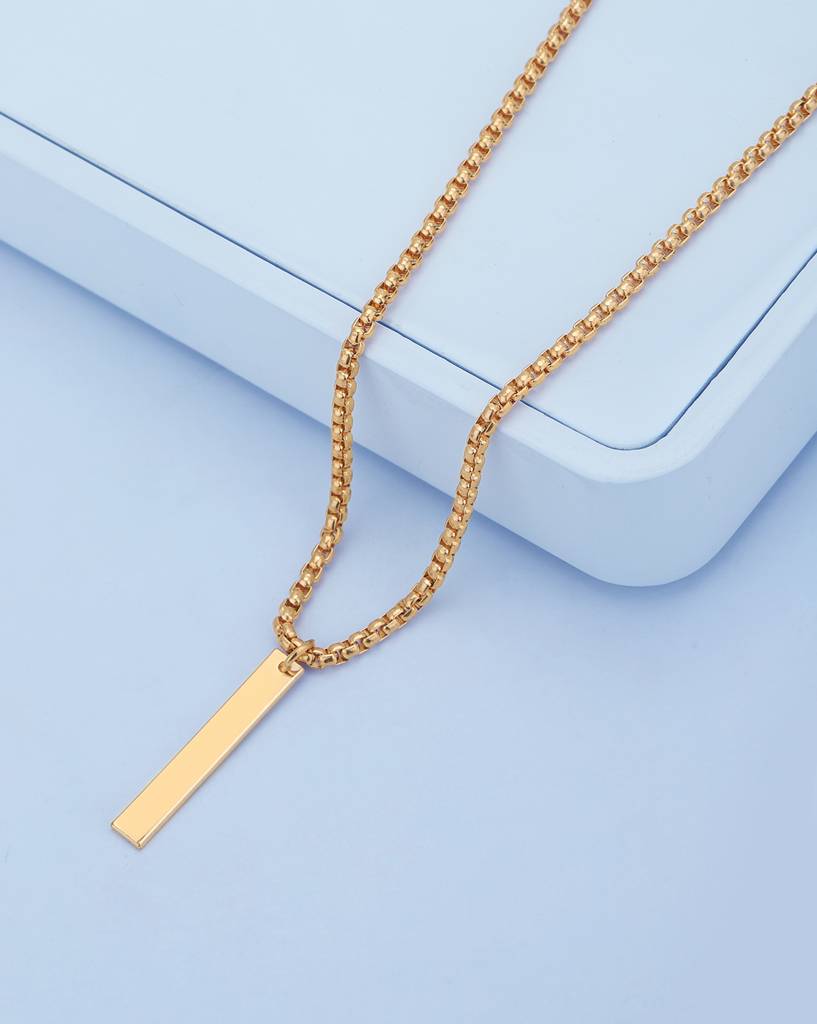 Carlton London Men Rose Gold Plated Dangling Bar Pendant With Chain : FJMN4860