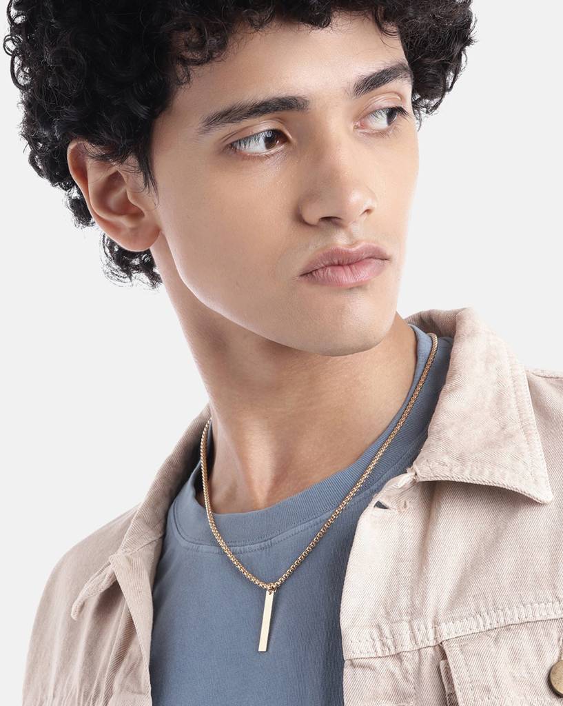 Carlton London Men Rose Gold Plated Dangling Bar Pendant With Chain : FJMN4860