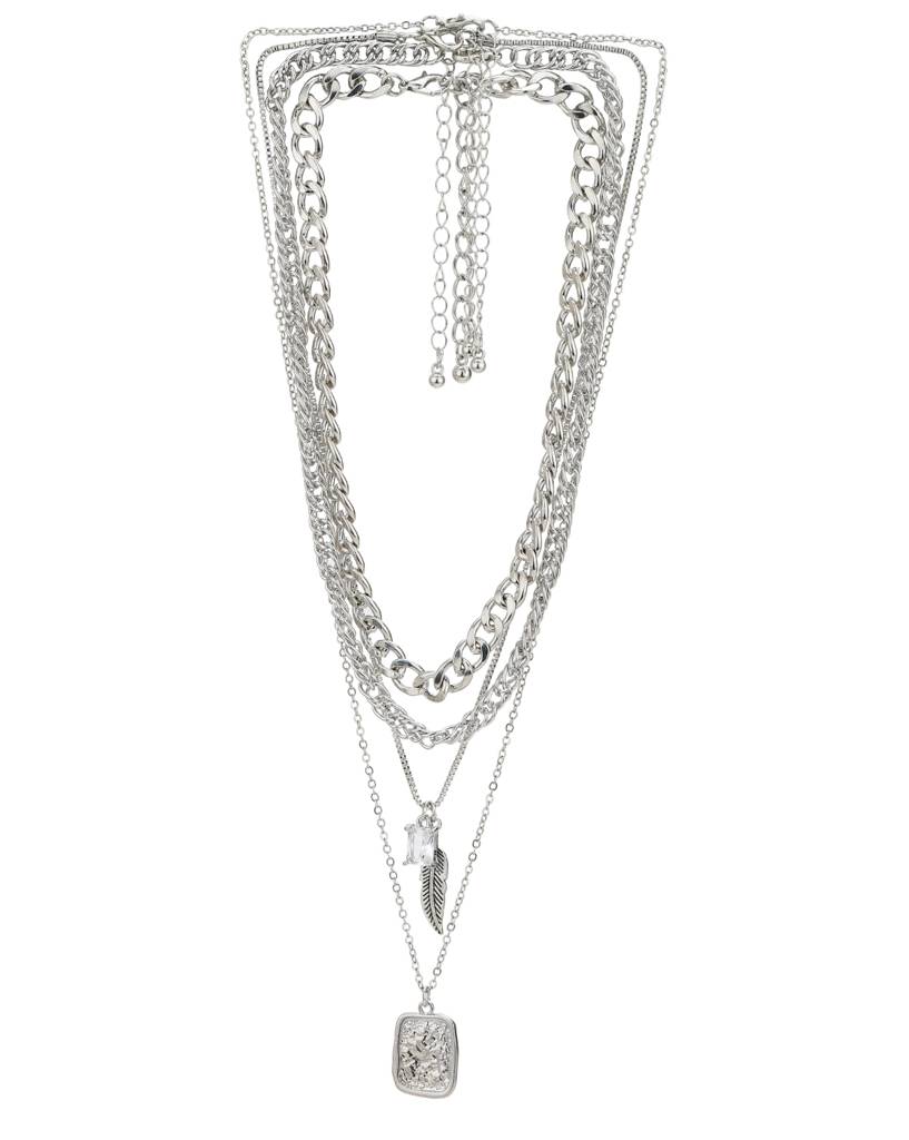 Carlton London Men Set Of 4 Silver Plated Stainless Steel Cz Pendants With Chains : FJMN4861