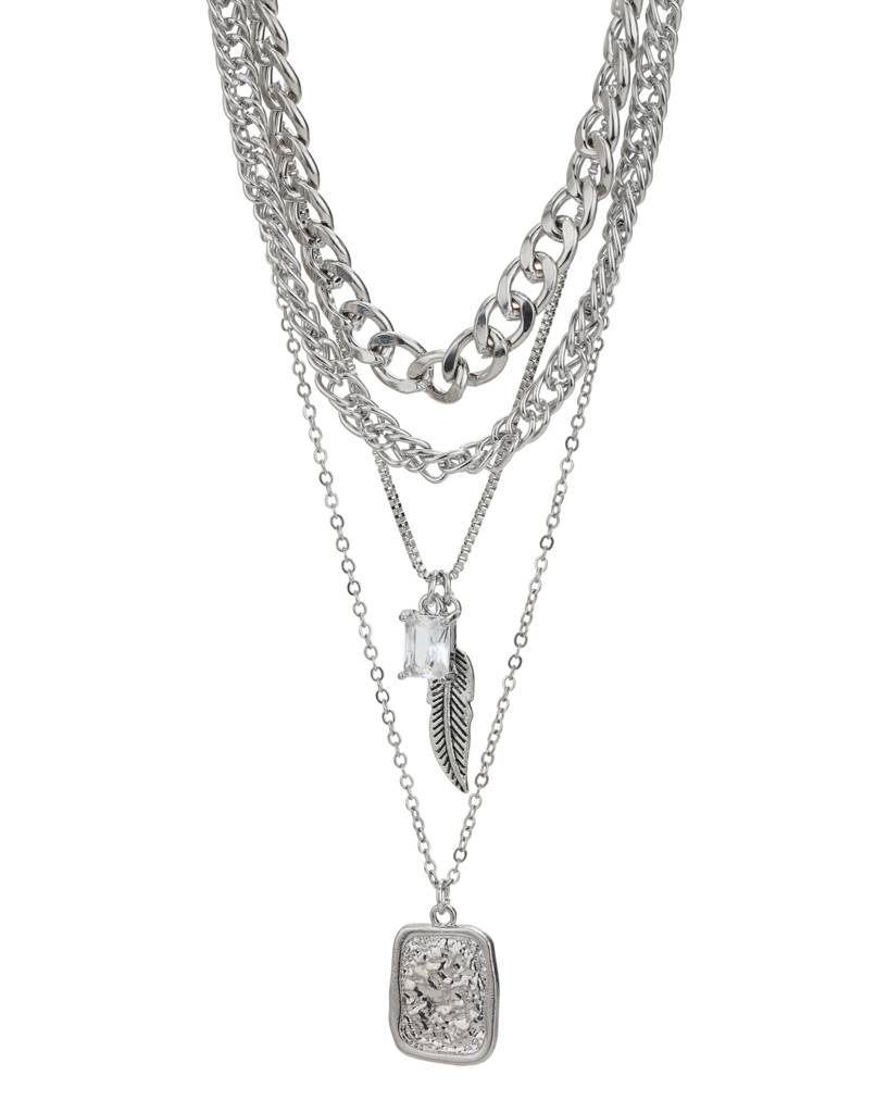 Carlton London Men Set Of 4 Silver Plated Stainless Steel Cz Pendants With Chains : FJMN4861