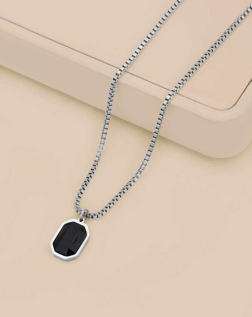 Carlton London Men Silver Plated Stainless Steel Crystal Pendant With Chain : FJMN4863