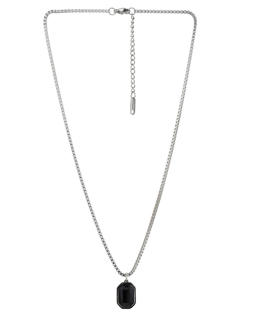 Carlton London Men Silver Plated Stainless Steel Crystal Pendant With Chain : FJMN4863