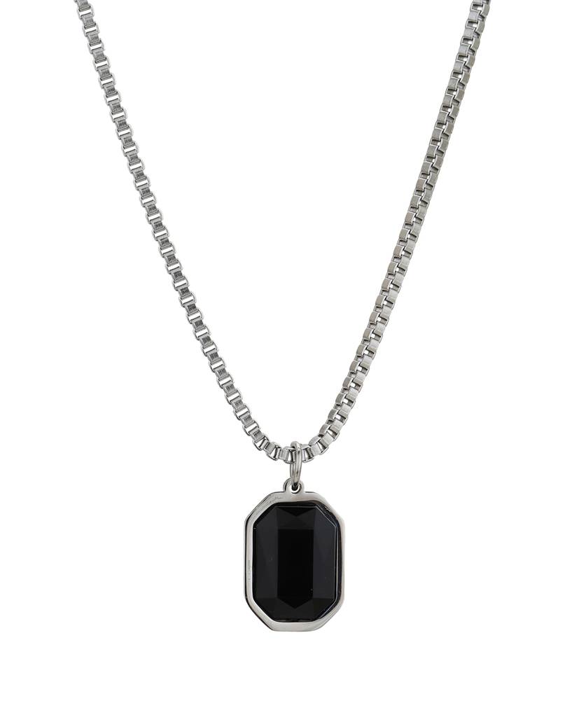 Carlton London Men Silver Plated Stainless Steel Crystal Pendant With Chain : FJMN4863