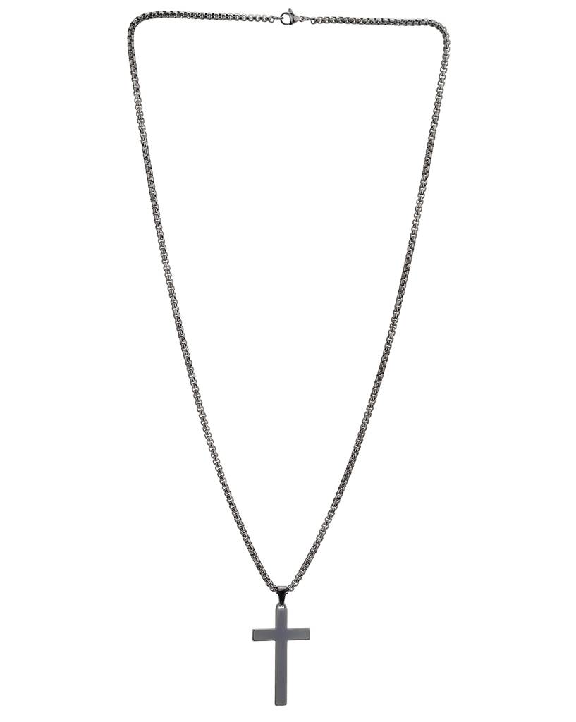 Carlton London Men Silver Plated Stainless Steel Cross Pendant With Chain : FJMN4864
