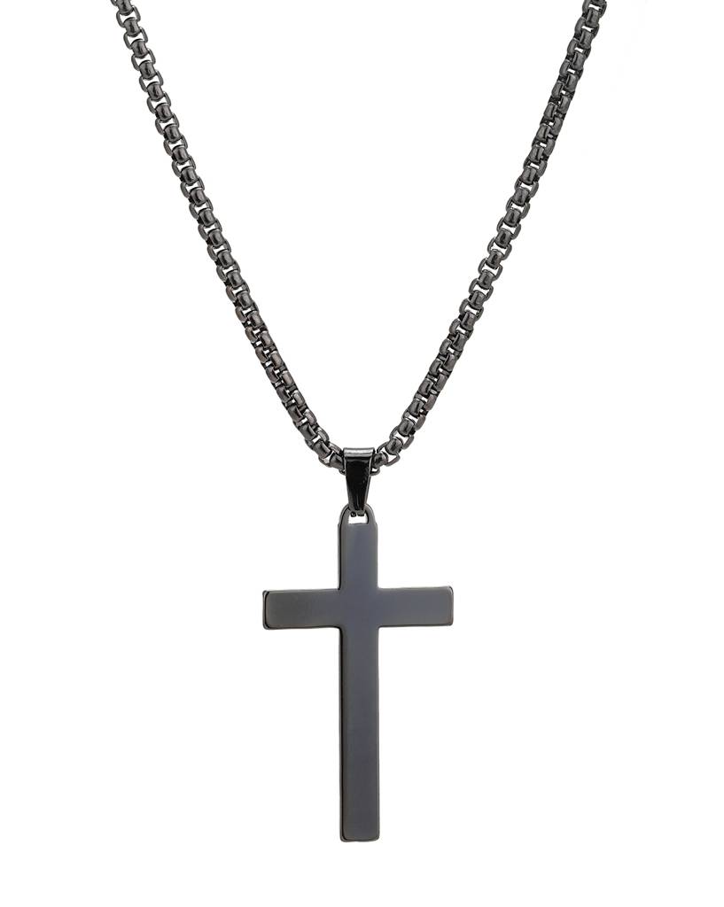 Carlton London Men Silver Plated Stainless Steel Cross Pendant With Chain : FJMN4864