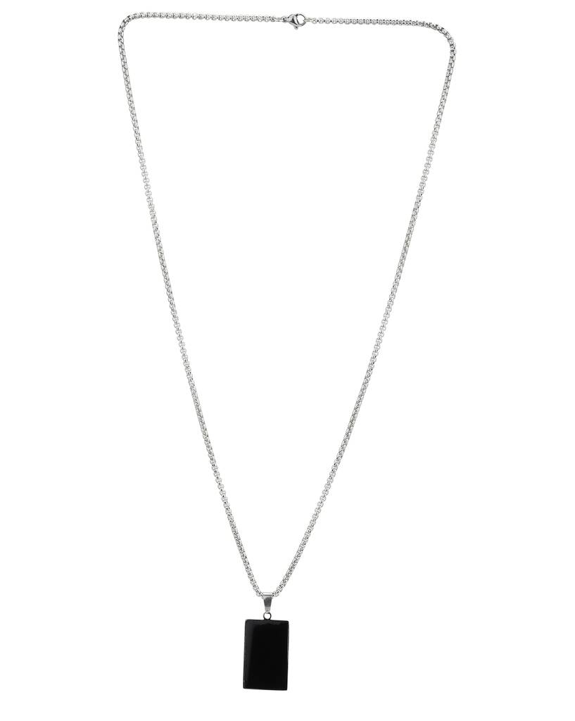 Carlton London Men Silver Plated Stainless Steel Enamel Pendant With Chain : FJMN4865