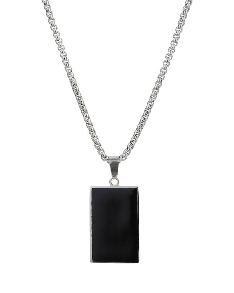 Carlton London Men Silver Plated Stainless Steel Enamel Pendant With Chain : FJMN4865