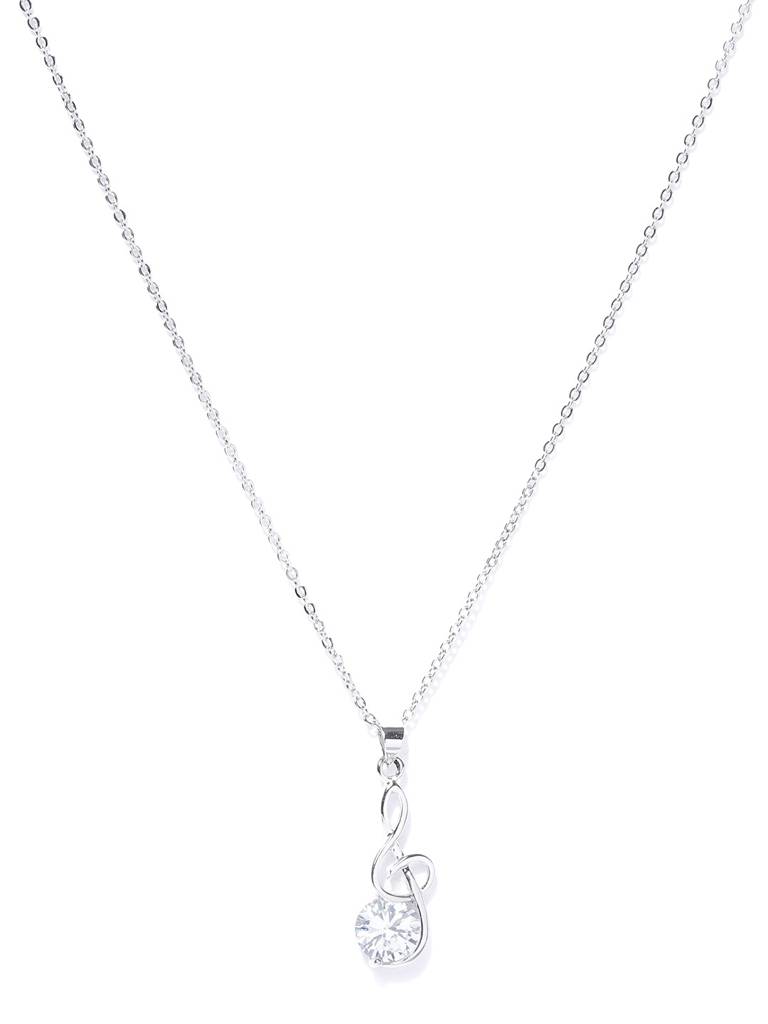 Women Silver-Toned Rhodium-Plated Cz Studded Pendant With Chain : FJN1539
