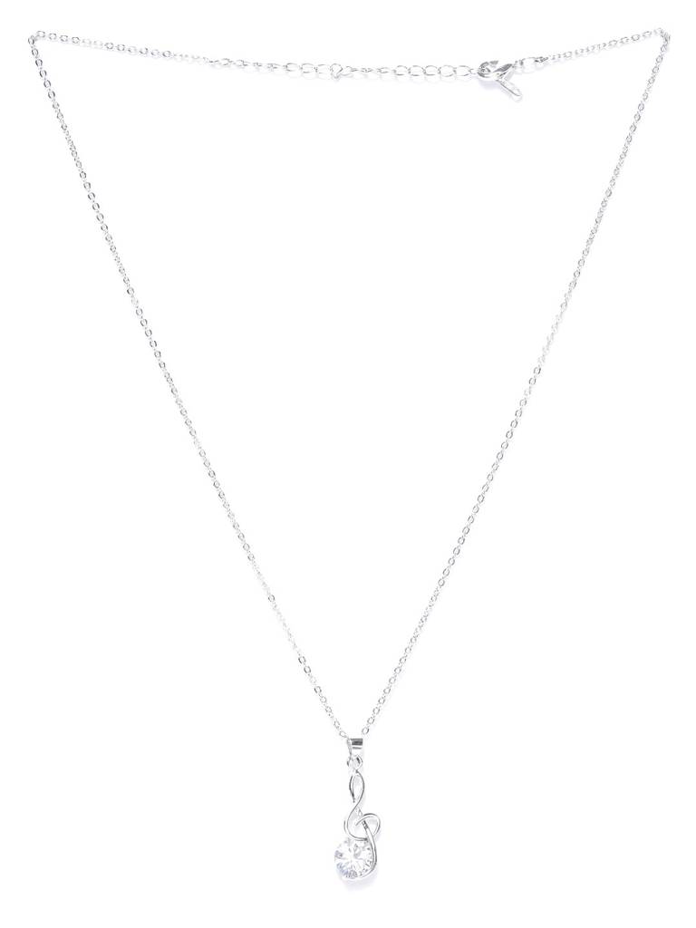 Women Silver-Toned Rhodium-Plated Cz Studded Pendant With Chain : FJN1539
