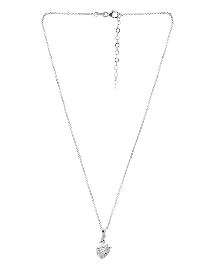 Carlton London Women Silver-Toned Rhodium-Plated Cz Studded Swan-Shaped Pendant With Chain : FJN1540
