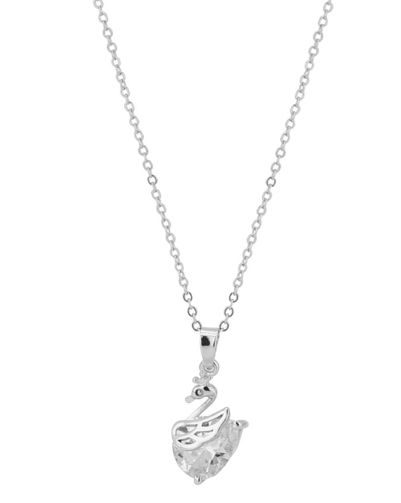 Carlton London Women Silver-Toned Rhodium-Plated Cz Studded Swan-Shaped Pendant With Chain : FJN1540