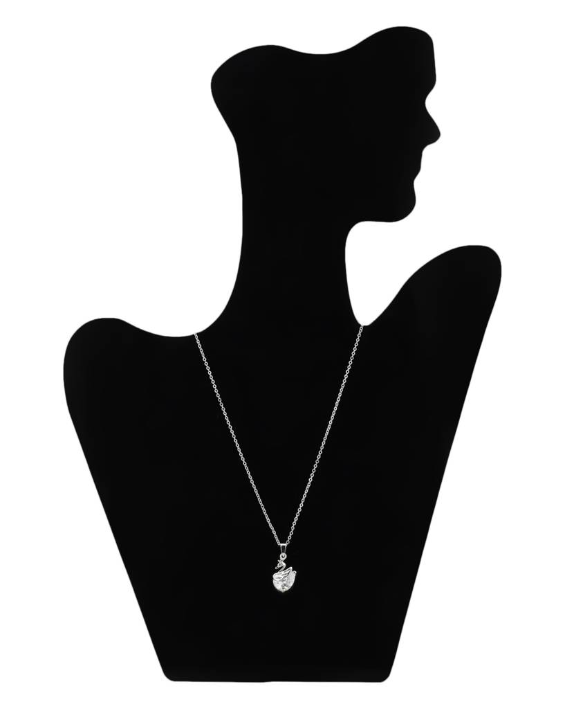 Carlton London Women Silver-Toned Rhodium-Plated Cz Studded Swan-Shaped Pendant With Chain : FJN1540