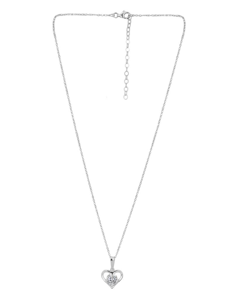 Carlton London, Rhoduim Plated Silver-Toned Cz Studded Pendant With Chain : FJN2298