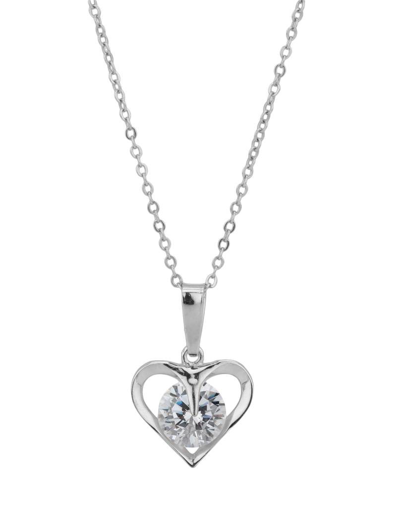 Carlton London, Rhoduim Plated Silver-Toned Cz Studded Pendant With Chain : FJN2298