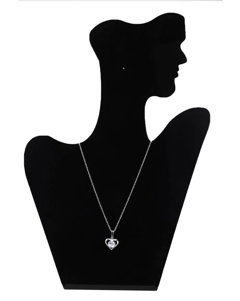 Carlton London, Rhoduim Plated Silver-Toned Cz Studded Pendant With Chain : FJN2298