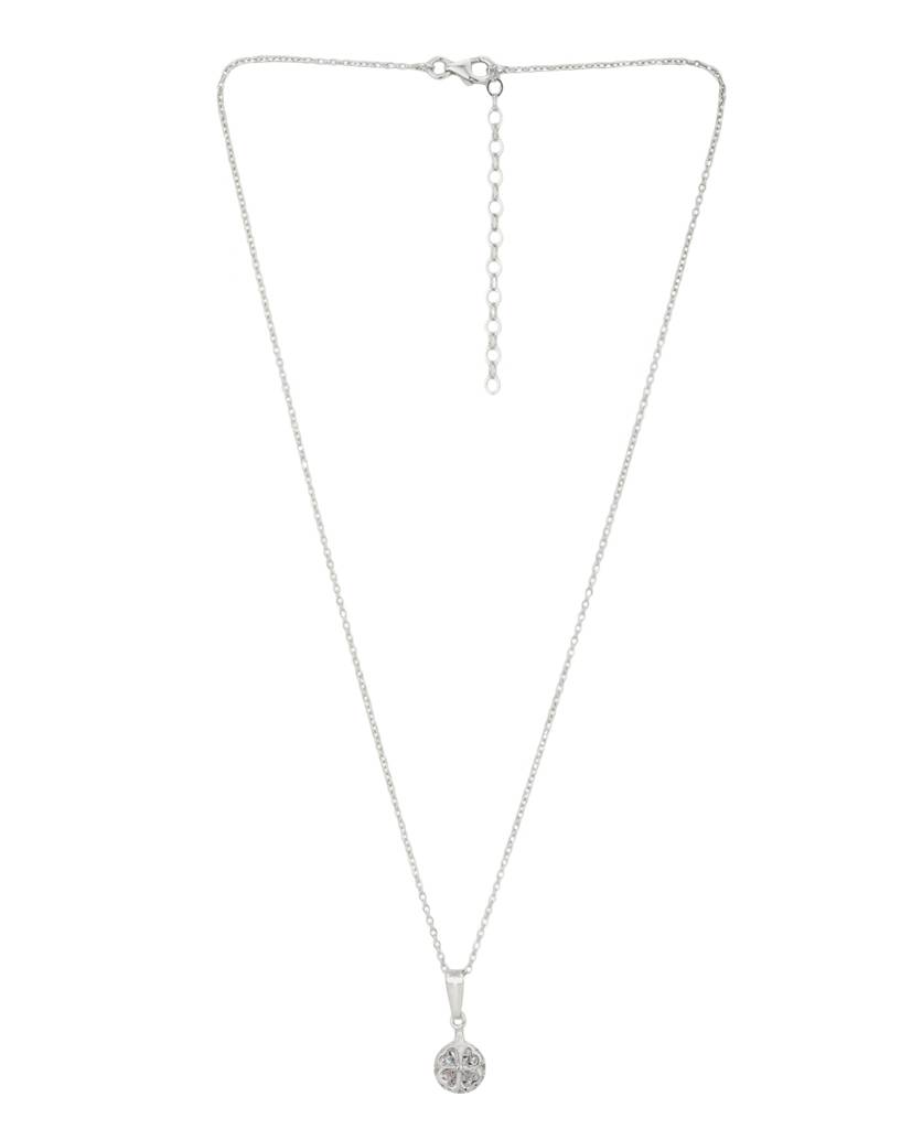 Carlton London -Women Rhodium-Plated Silver-Toned Cubic Zirconia Stone Pendant With Chain : FJN2299