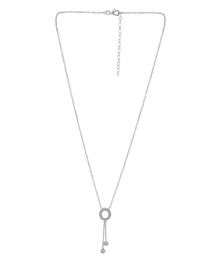 Carlton London Rhoduim Plated Silver-Toned Cz Studded Pendant With Chain : FJN2300
